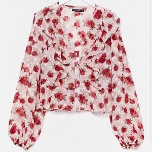 Nasty Gal Came Up Roses Floral Ruffle Blouse